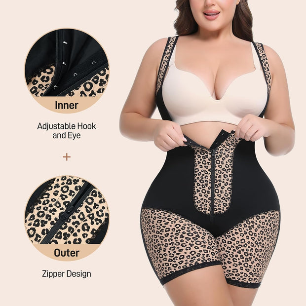 Women's Fajas Colombianas Shapewear Tummy Control Body Shaper Leopard Printed High Compression Garment SW11, Black