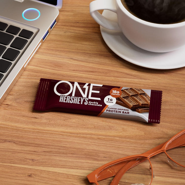 ONE Protein Bars, NEW Hershey's Double Chocolate, Gluten Free with 18g Protein and 3g Sugar, Pantry Staples 2.12 oz (12 Pack)