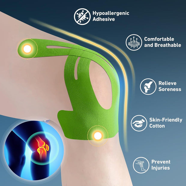 PreCut Kinesiology Tape for Knees, 12 PCS Waterproof KTQUICK Knee Tape for Knee Pain Relief Pre Cut, Original Cotton Athletic Knee Tape, Waterproof & Hypoallergenic Latex-Free for Sports (Black)