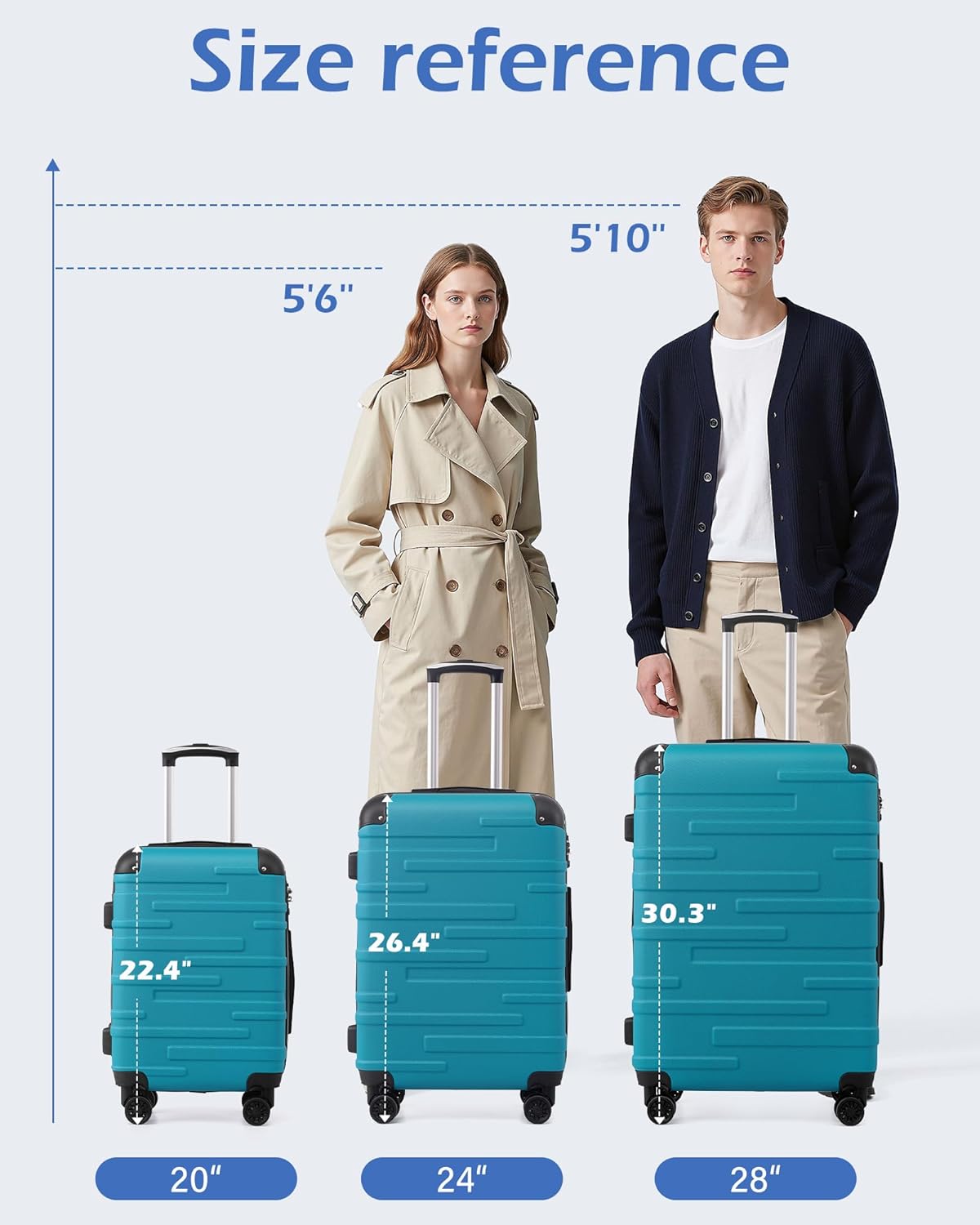 Coolife Luggage Expandable(only 28") Suitcase 3 Piece Set with TSA Lock Spinner 20in24in28in (dark green)