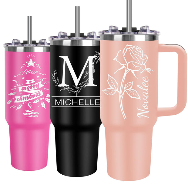 Personalized Tumblers with Engraved Name, Personalized Birthday Gifts for Men Women, Custom 20oz Stainless Steel Coffee Tumbler with Lids and Straws, Custom Travel Cup