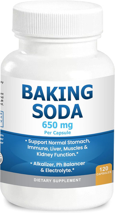 Natural Baking Soda Capsules - 650mg Baking Soda Tablets for Kidney & Stomach Acid - Sodium Bicarbonate Pills, Bicarbonate of Soda, Bicarbonato de Sodio para Tomar, Sodium Bicarbonate 650 mg Tablets