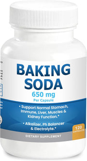Natural Baking Soda Capsules - 650mg Baking Soda Tablets for Kidney & Stomach Acid - Sodium Bicarbonate Pills, Bicarbonate of Soda, Bicarbonato de Sodio para Tomar, Sodium Bicarbonate 650 mg Tablets