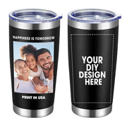 Personalized Custom Tumbler Print in USA 20oz Stainless Steel Coffee Cup with Lid & Straw Double Wall Insulated Tumbler with Colorful Text Logo Photo