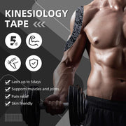OK TAPE PRO Kinesiology Tape Uncut Roll, Elastic Physical Therapy Athletic Tape for Pain Relief, Muscle Support, Kinetic Tape, Water Resistant, 2in X 16.4ft -Black Gray