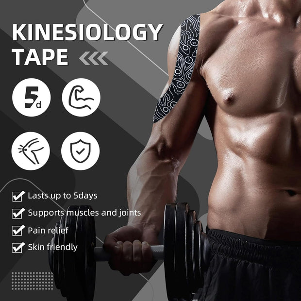 OK TAPE PRO Kinesiology Tape Uncut Roll, Elastic Physical Therapy Athletic Tape for Pain Relief, Muscle Support, Kinetic Tape, Water Resistant, 2in X 16.4ft -Black Gray