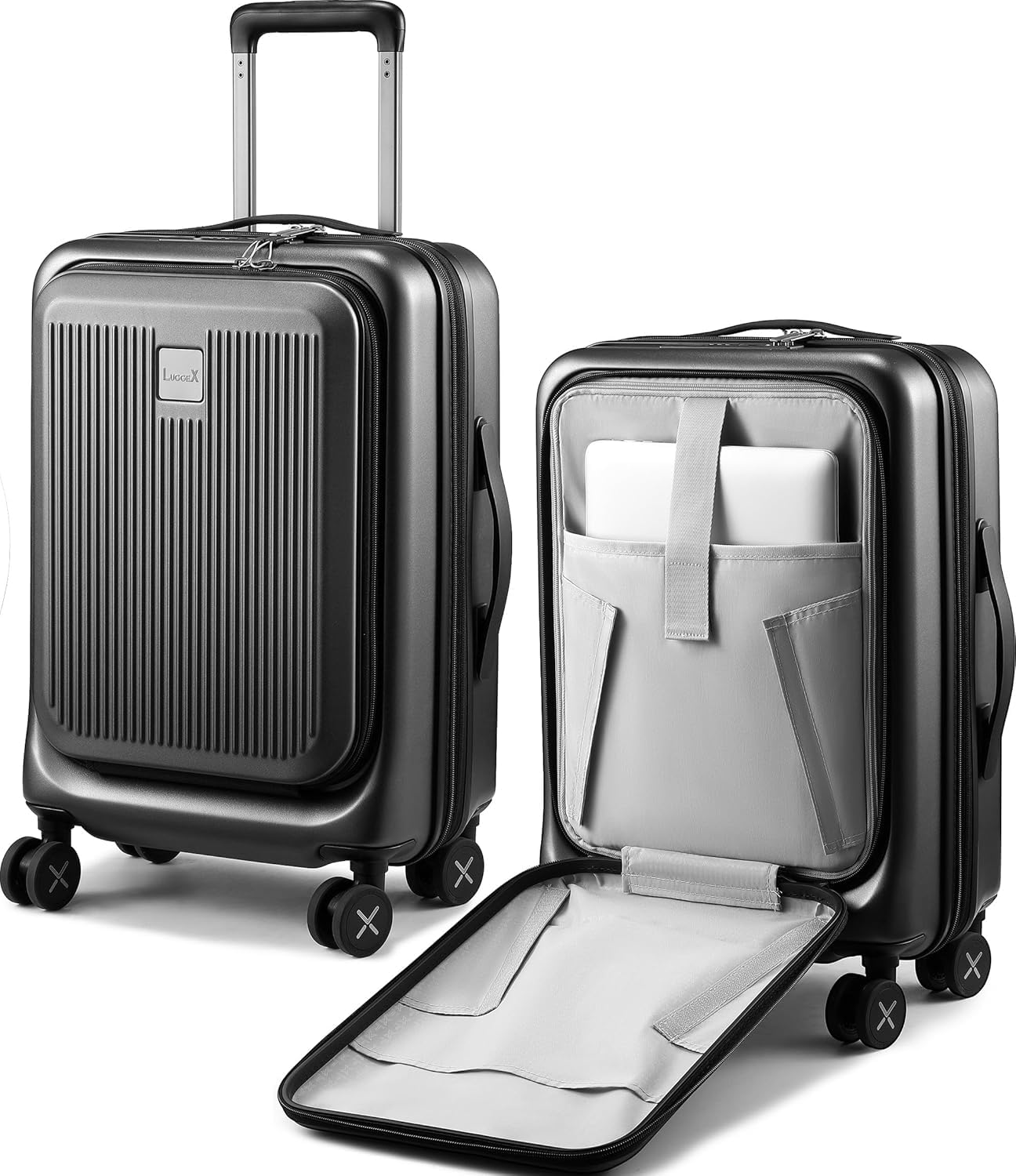 LUGGEX Carry on Luggage 22x14x9 Airline Approved, PC Hard Shell Suitcase with Front Pocket, Expandable Luggage with USB Port (Blue, 20 Inch, 37L)