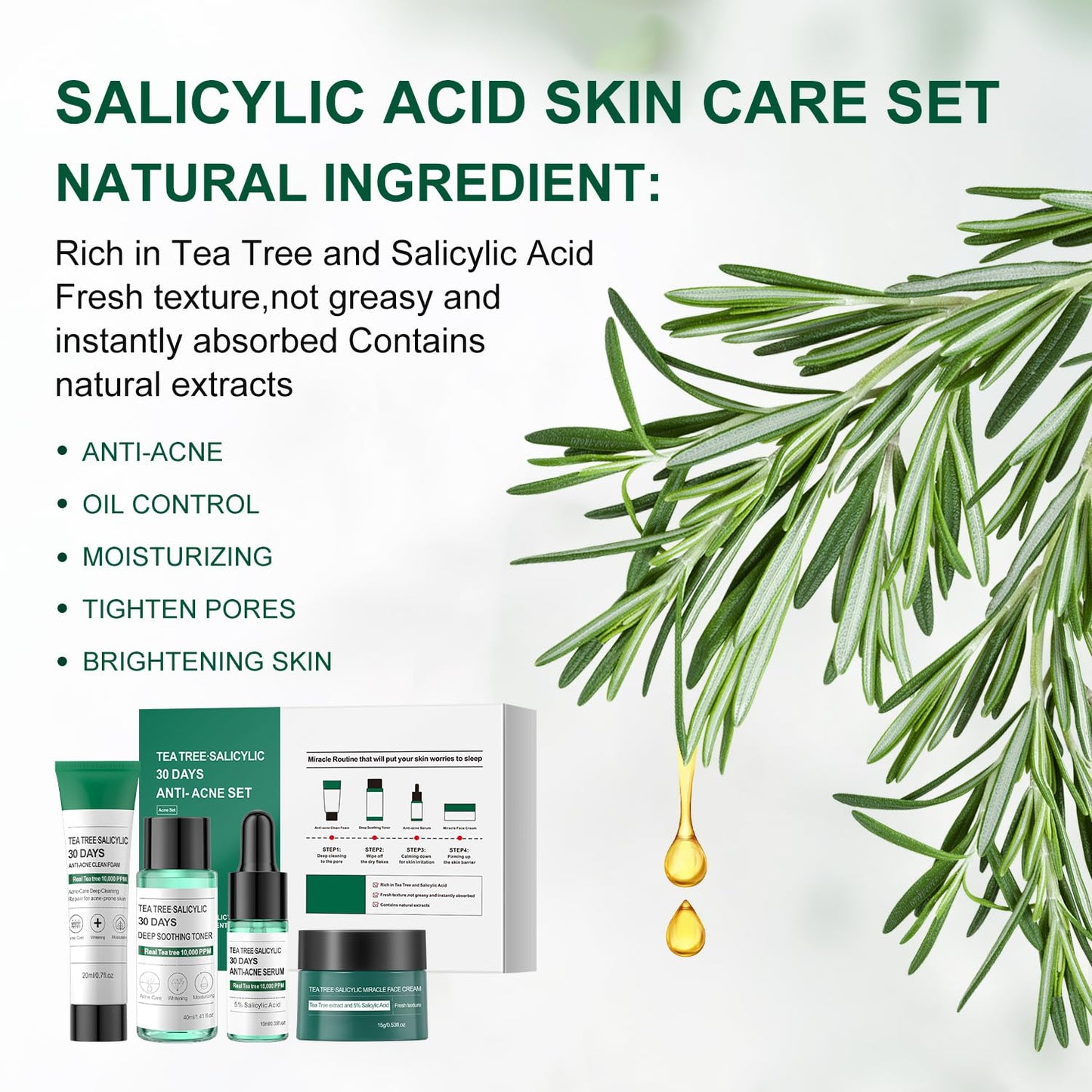 Skincare Mini Kit, Tea Tree Skin Care Sets & Kits, Acne Skincare Set Gifts, Anti Acne Facial Kit Gifts for Women,Cleanser, Toner, Serum, Cream,Oil Control Facial Kit, Airplane Friendly Sizes