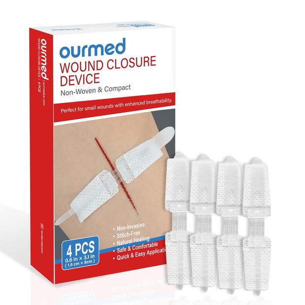 Wound Closure Strips(0.6"x 3.1" - 4 Pcs), Butterfly Bandages for Wound Care, Steri Emergency Laceration Closures Without Stitches for Outdoors Use.