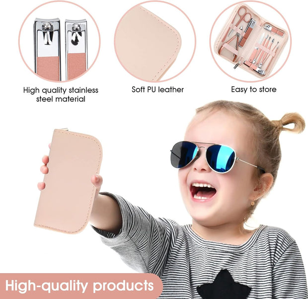 Nail Clippers and Beauty Tool Portable Set, Rose Gold Martensitic Stainless Steel Manicure Set 12 in 1, with Pink Leather Bag, Suitable for Home, Workplace, Outdoor Travel, Gift Giving, Salon.