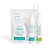 Travel Essentials | Hygiene Kit | Travel Toiletry Kit | Travel Size | Spray Hand Sanitizer Tangerine Coriander Scent | Surface Wipes | Individual Travel Wipes | Surface Cleaner | With Essential Oils