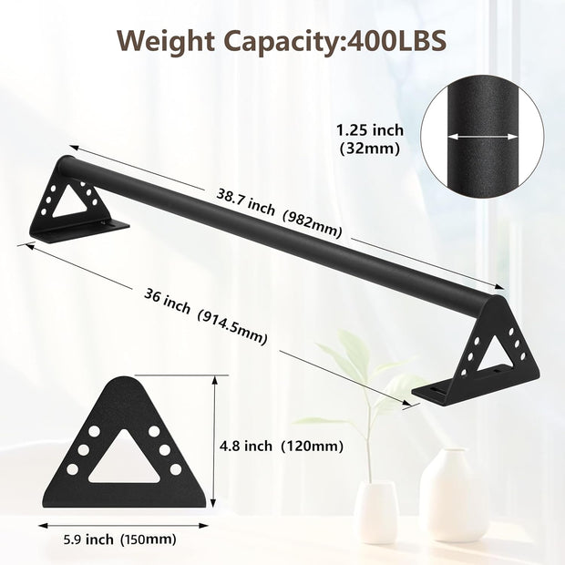 Wall Mounted Doorway Pull Up Bar, Heavy Duty Strength Training Pull-Up Bars for Doorframe, Support Beam or Joist Mount Thick Metal Sturdy Construction Support 500 lbs