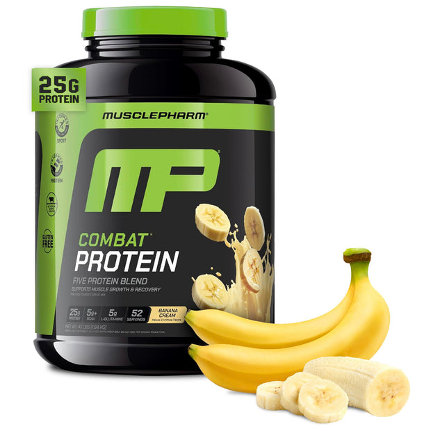 MusclePharm Combat Protein Powder, Chocolate Milk Flavor, Fuels Muscles for Productive Workouts, 5 Protein Sources Including Whey Protein Isolate & Egg Albumin, Gluten Free, 2 lb, 24 Servings