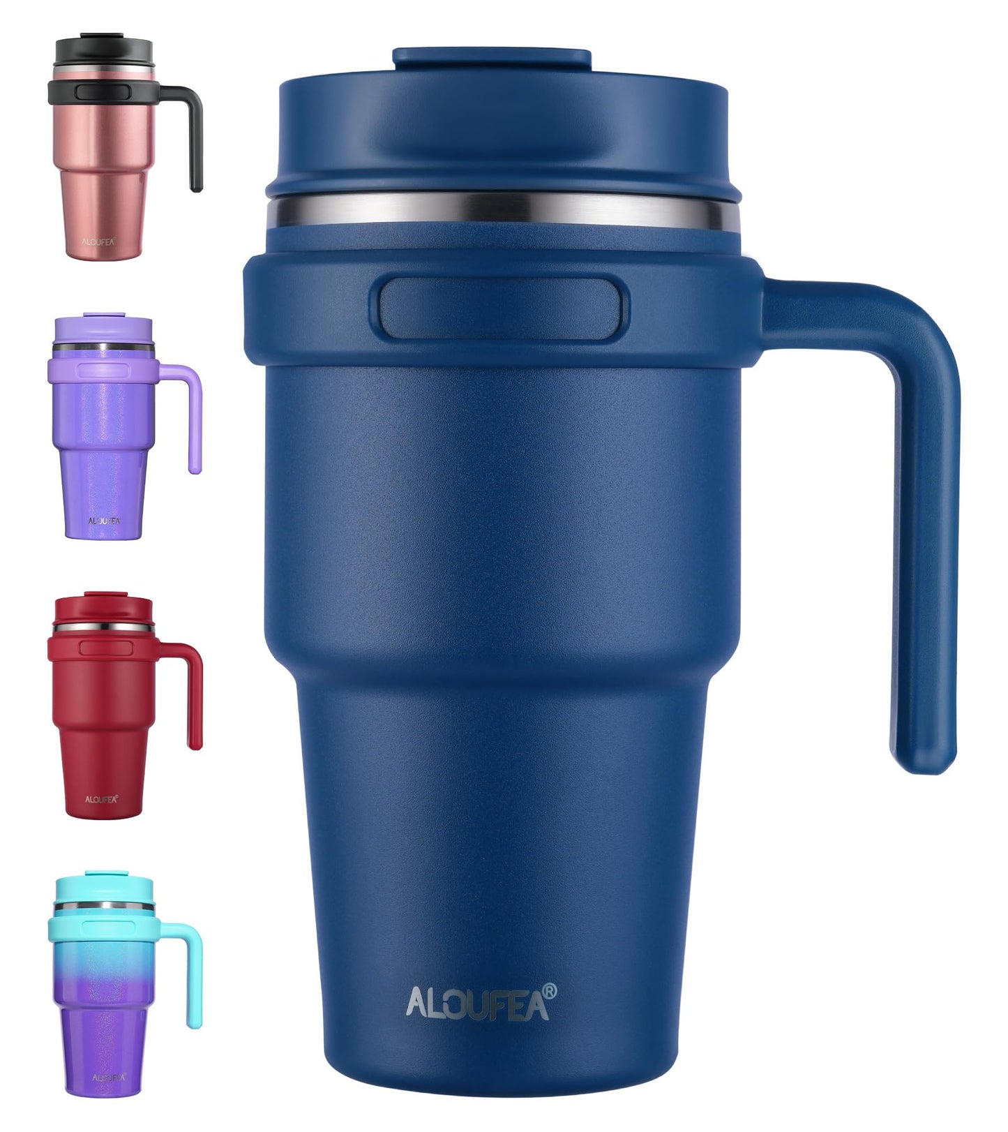 ALOUFEA 20 oz Insulated Coffee Mug Tumbler with Handle, Stainless Steel Travel Mug Tumbler with Lid and Straw,Double Wall Vacuum Leak Proof Ice Coffee Thermal Cup, Black