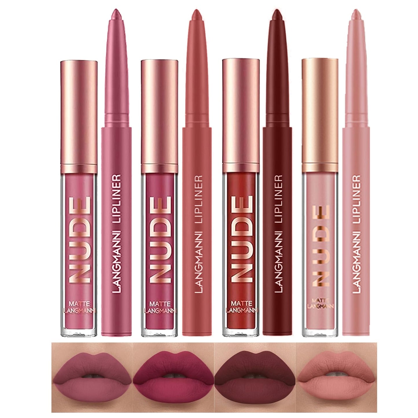 LANGMANNI 6 Matte Lipstick with 6 Lipliners Durable Makeup Set,Long-Lasting Non-Stick Cup Not Fade Waterproof Pigmented Velvet Lipgloss Kit Beauty Cosmetics Makeup Gift for Girls (#A)