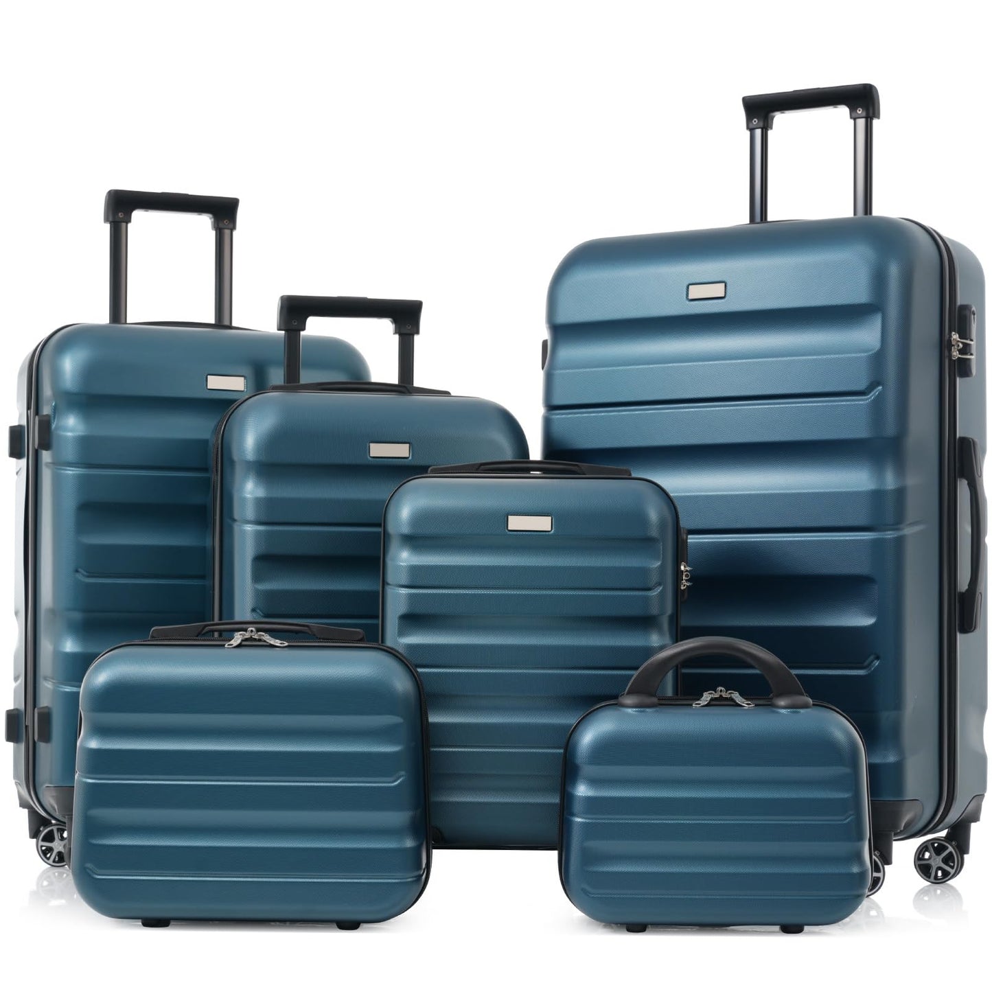 Merax 3 Luggage Sets, ABS Hardshell Suitcase Spinner Wheels with USB Port TSA Lock, Blue and Navy, 20/24/28 Inch
