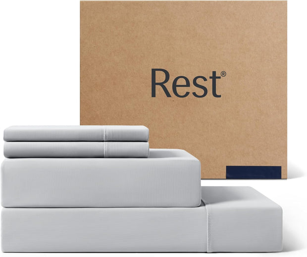 REST® Evercool®+ Cooling Sheet Set, King Size, Light Gray, Breathable Bed Sheets for Hot Sleeper and Night Sweats, with Pillowcases, with Ionic+ Self-Cleaning Silver Yarn for Sensitive Skin, 4PCS