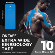 OK TAPE Extra Wide Kinesiology Tape, Precut K Tape Strips, Elastic Physical Therapy Athletic Tape for Pain Relief & Joint Support | Back, Shoulder, Knee (4" x 10" - 10Pcs) Beige