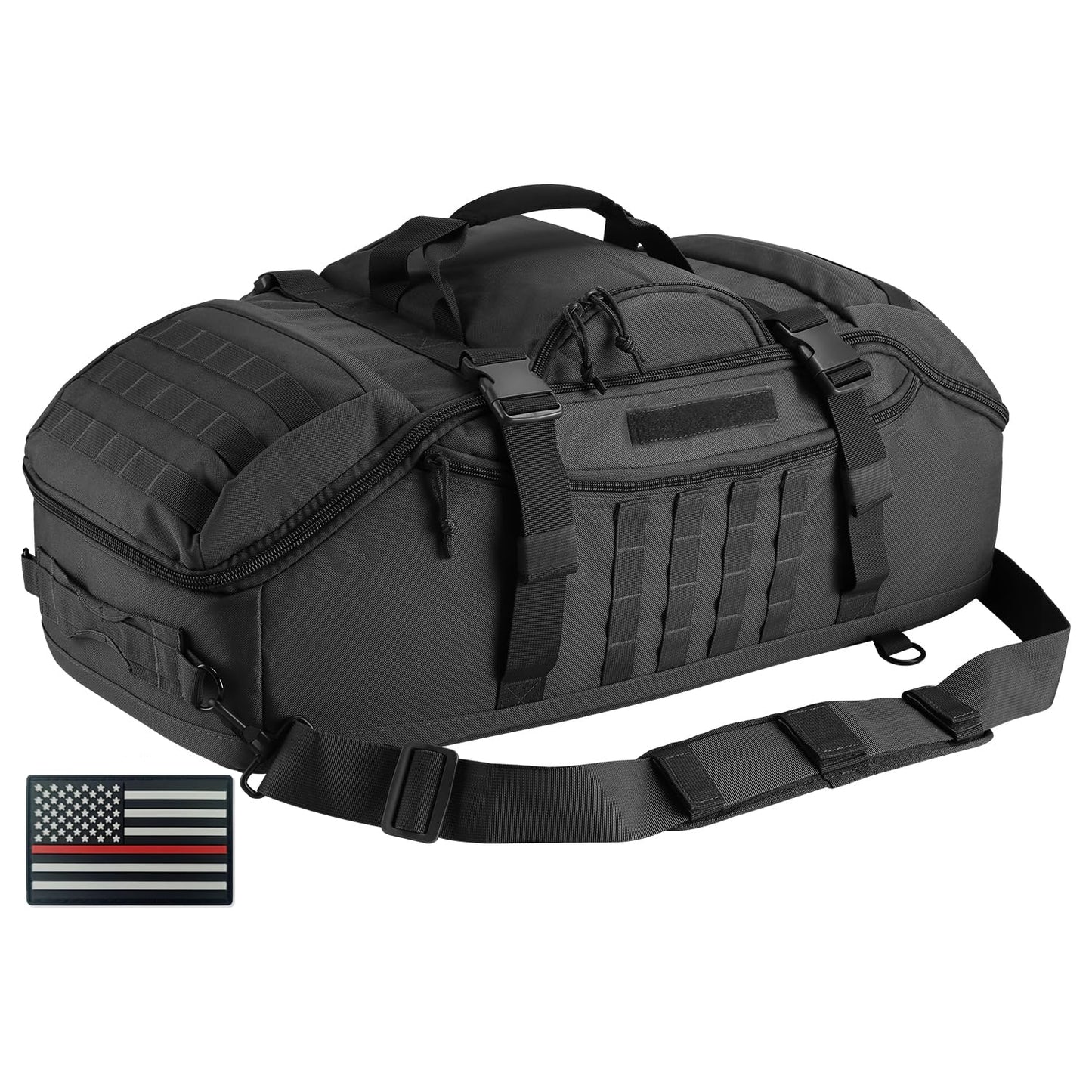 65L Large Duffle Bag, 3-in-1 Tactical Backpack MOLLE Pack for Sports, Gym, Outdoor, Black