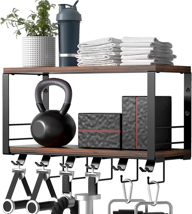 TJ.MOREE 2 Tier Floating Shelf Compatible with Tonal Accessories, T-Bracket Lock Adapters Hanger, Wall Mount Home Gym Storage Rack for Fitness Equipment