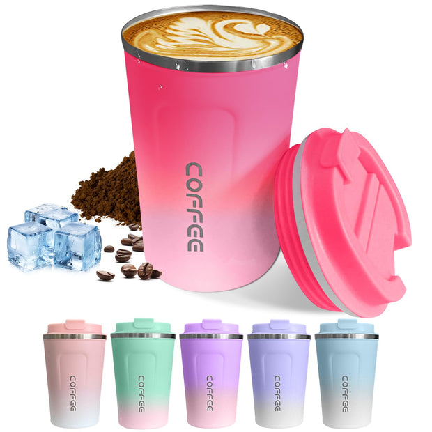 Travel coffee mugs leak-proof, reusable coffee cups with lids, stainless steel vacuum thermos coffee tumblers,thermal insulation cups for men and women keep hot & cold drinks(2nd-Black, 12OZ)