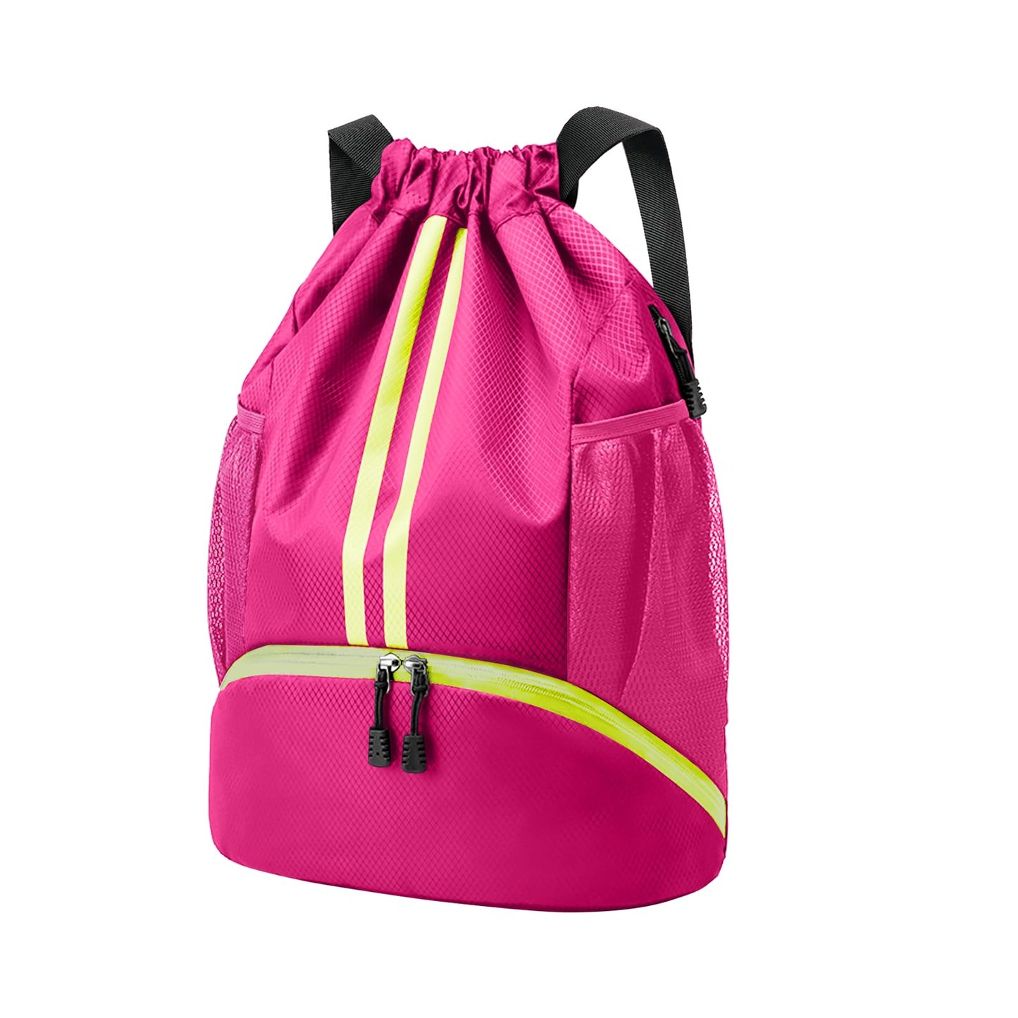 Hoedia Sports Drawstring Backpack - String Swim Gym Bag with Shoes Compartment and Wet Proof Pocket for Women&Men