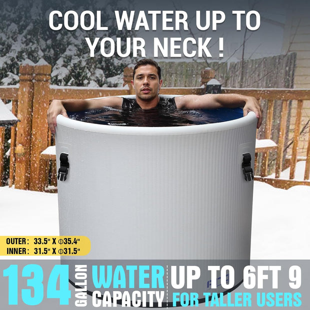 XXL Cold Plunge Tub for Athletes, Compatible with Water Chillers, 224-Gallon Inflatable Ice Bath Tub with Insulated Lid, Thermometer, Water-Absorbent Mat, Portable Ice Pod for Cold Water Therapy