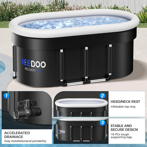 Upgraded 132-Gal Oval Ice Bath Tub with Air Ring, Portable Multi-Layered Cold Plunge Tub - Foldable & Inflatable, with Lid, for Athletes & Adults,Ideal for Home, Gym & Outdoor Use