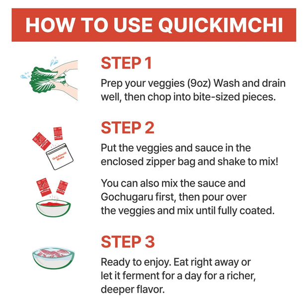 QuicKimchi DIY All Purpose Korean Kimchi Making Sauce Kit, 5-Minute Prep, Total 4 Servings, Base Liquid Sauce and Chili Flakes(gochugaru) 만능 김치 소스