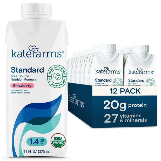KATE FARMS Organic 1.4 High Calorie Nutrition Shake, Plain, 20g Protein, 27 Vitamins and Minerals, Meal Replacement, Protein Shake. 11 oz (12 Pack)