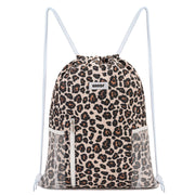 WANDF Drawstring Backpack Sports Gym Sackpack with Mesh Pockets Water Resistant String Bag for Women Men(Black)