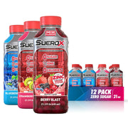 SueroX Zero Sugar Electrolyte Drink for Hydration and Recovery, Unique Blend of Electrolytes & 8 Ions, Zero Calorie Sports Drink, 21.3 Fl Oz, Variety Pack, 12 Count