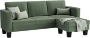 YESHOMY L-Shaped Convertible Sectional Sofa 3 Seater with Corduroy Fabric, Complete with Mobile Footrest, for Living Room, Apartment and Office, 70", Green