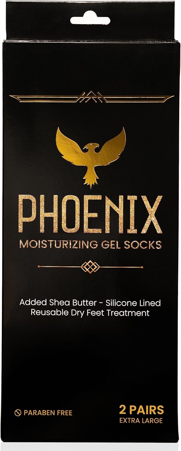 Moisturizing Gel Socks for Men - Extra Large - 2 Pairs - with Shea Butter - Paraben Free - Reuseable Moisturizing Socks - Phoenix Foot Peel™