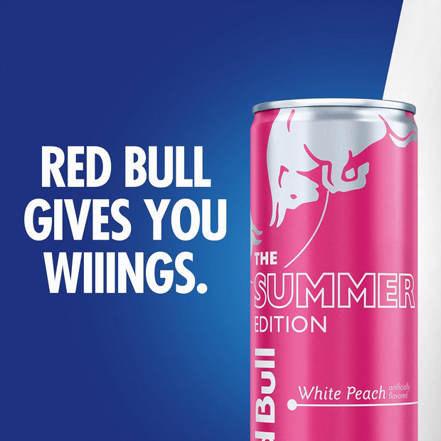 Red Bull Summer Edition Energy Drink, White Peach, 12 fl. oz., Case of 24 cans, with 114mg Caffeine, Taurine & B Vitamins