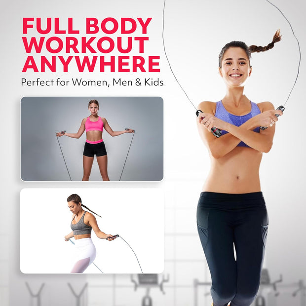 Jump Rope – Speed Jump Rope with Ball Bearings and Adjustable Cable – Jumping Cable for Men, Women, Kids – Ideal for Box, Sports, Cardio, Training – Tangle-Free Jumping and Memory Foam Handle