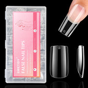 No C Curve 3XL Long Coffin Nail Tips, 420pcs Clear Acrylic Coffin Shape SWETIDY Flattened Half Cover False Nails for Salon&Home DIY French ABS Nail Art Tips,12 Sizes
