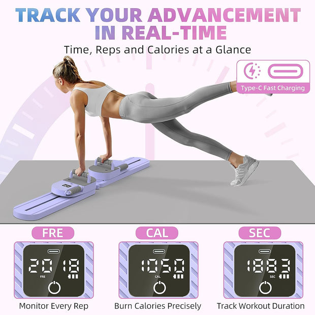 Pilates Board with Auto-Rebound Resistance, Home Gym Core Trainer & Full-Body Reformer Equipment, Professional Pilates Reformer for Women-Purple