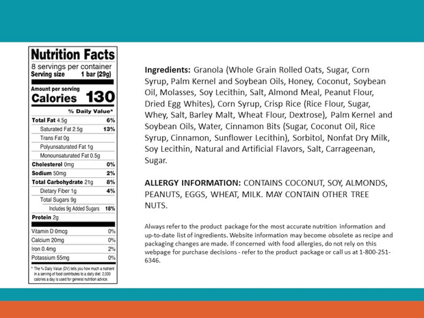 Sunbelt Bakery Snickerdoodle Chewy Granola Bars, 8 Boxes, 64 Individually Wrapped