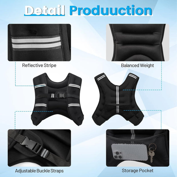 Weighted Vest for Woman Men, 6lb/8lb/12lb/16lb/20lb/30lb Weight Vest with Reflective Stripe, Weight Vests Adjustable for Walking, Weight Loss, Training, Running