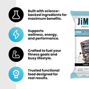 JiMMYBAR! - Cookies N Cream Protein Bars 19g Protein Bar - 7g Low Sugar - 12 Count - 58g Health Bars - Functional Snack with Real Food Ingredients - Hand-Drizzled Chocolate - Made With Real Peanuts
