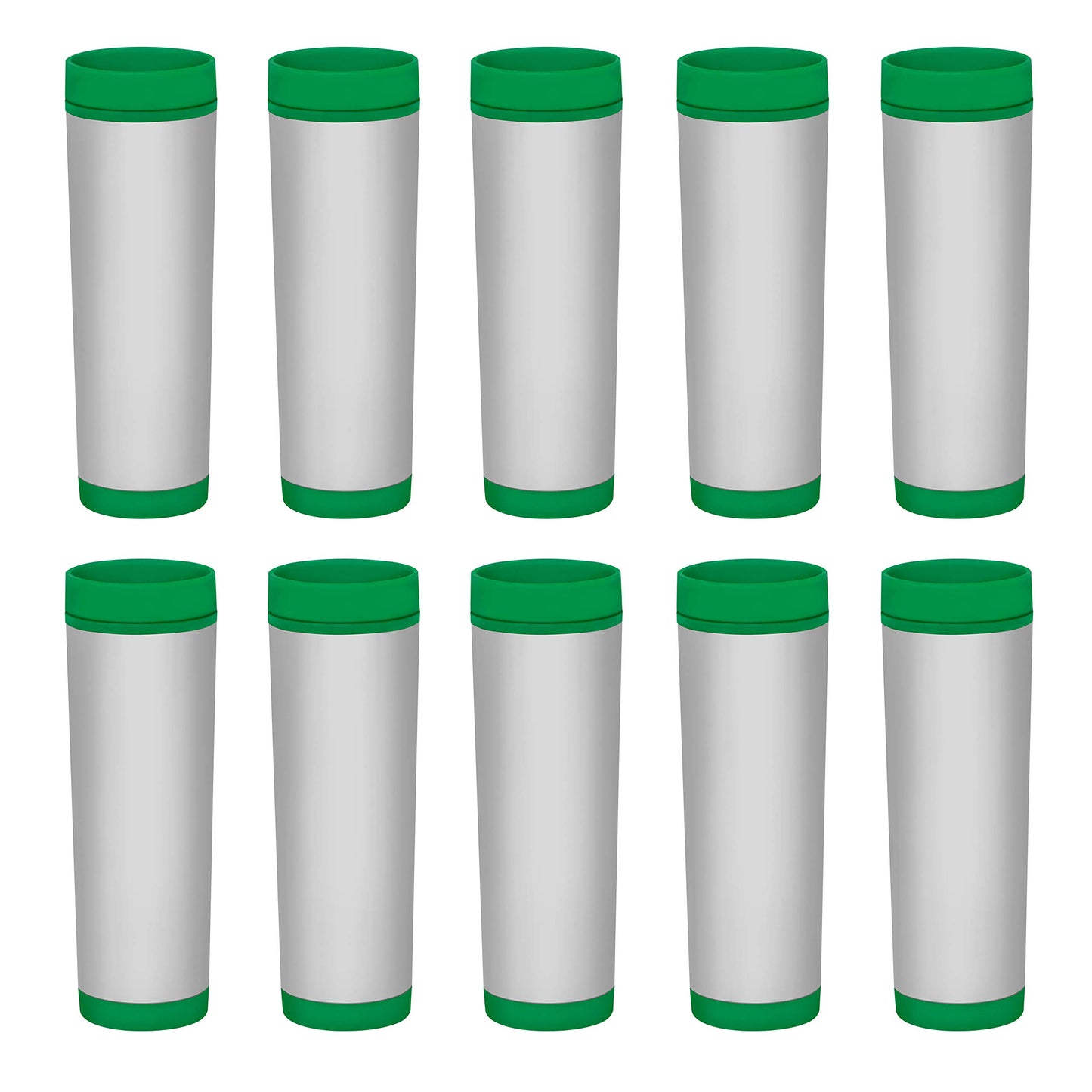 Custom Slim Color Top Stainless Steel Travel Mug 16 oz. Set of 10, Personalized Bulk Pack - Perfect for Coffee, Soda, Other Hot & Cold Beverages - Green