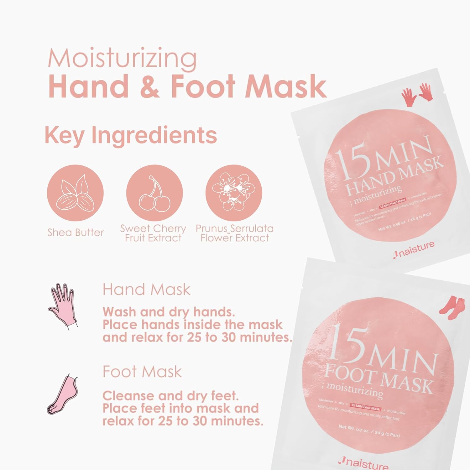 15 Min Pamper Me Kit by Naisture – Korean Spa and Skincare Kit for Women with Hair Mask, Hand and Foot Masks, Eye Mask, and Face Masks