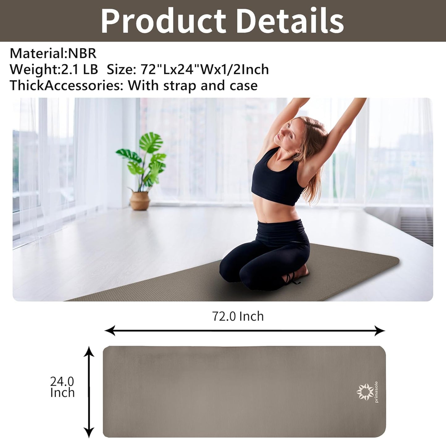 1/2-Inch Extra Thick NBR Yoga Mat with Enhanced Stability - Textured Design, Lightweight Mat with Carrying Strap & Case for Yoga, Pilates, Gym & Home Use (Multiple Colors)