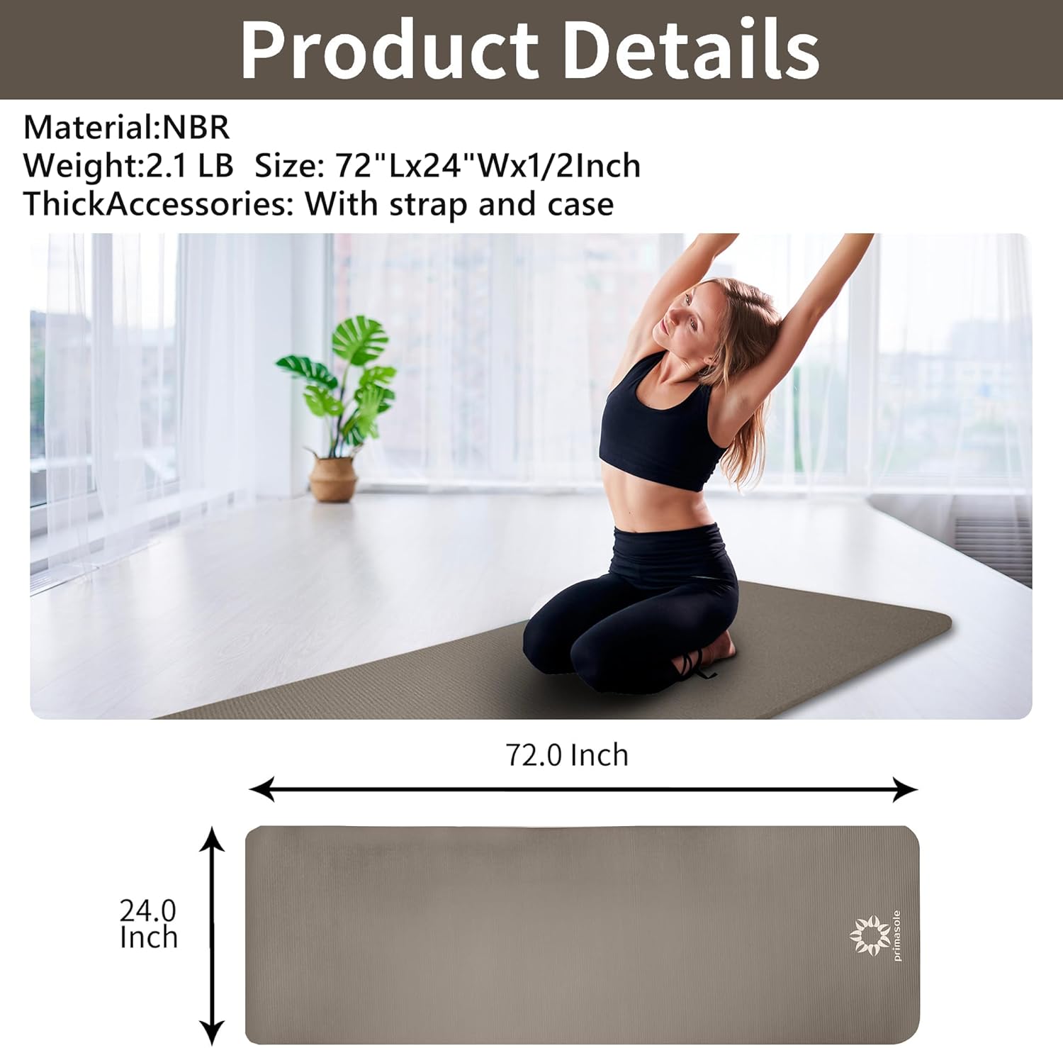1/2-Inch Extra Thick NBR Yoga Mat with Enhanced Stability - Textured Design, Lightweight Mat with Carrying Strap & Case for Yoga, Pilates, Gym & Home Use (Multiple Colors)
