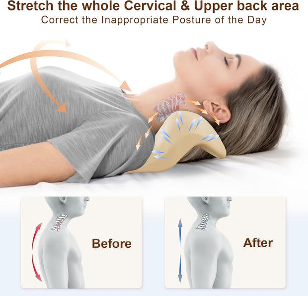 Neck and Shoulder Relaxer with Upper Back Massage Point, Cervical Traction Device Neck Stretcher for TMJ Pain Relief and Cervical Spine Alignment Chiropractic Pillow (Grey)