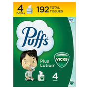 Puffs Plus Lotion with Vicks Facial Tissues, 4 Cubes, 48 Tissues per Box (192 Tissues)