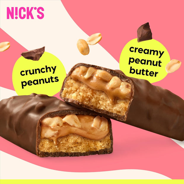 Nick’s Peanut Butter Protein Bars – 12-Count Box | High Protein, Low Calories, Low Carbs, Keto Friendly, No Added Sugar