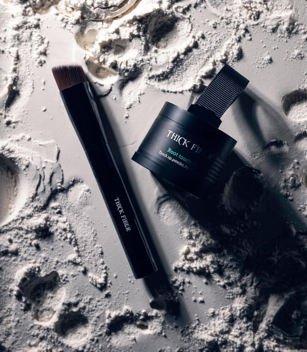 THICK FIBER Root Touch Up Powder - Water & Sweat Resistant Hair Loss Concealer Set for Thinning Hair Women, Includes Brush (Black)