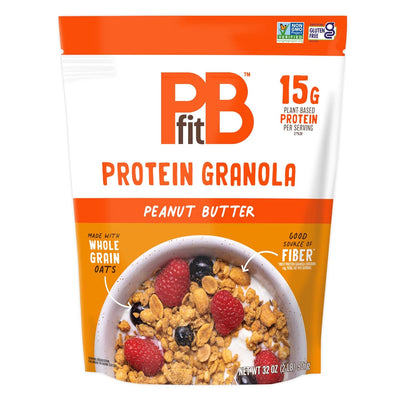 PBfit Peanut Butter Protein Granola, 15g Plant-Based Protein 22% DV, Made with Whole Grain Oats and Chia Seeds, Gluten Free, for Protein Snacks Cereals Breakfast Yogurt, 32 Oz Bag